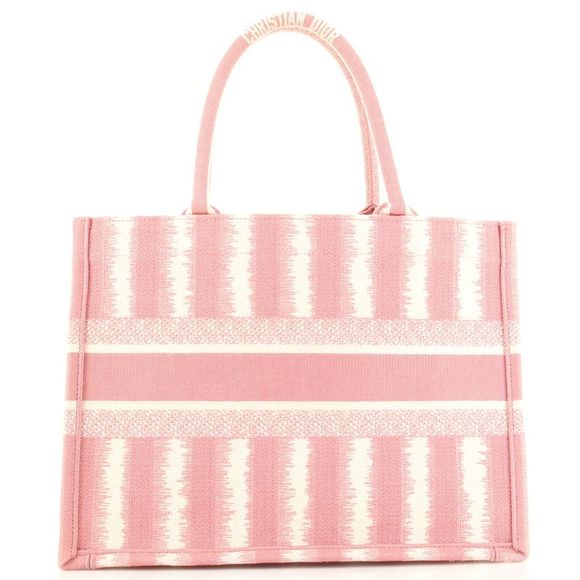 Christian Dior Book Tote Bayadere Stripe Embroidered Canvas Small Pink - Picture 4 of 8